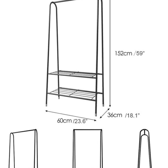 New Black 2-Tier Shelves Portable Garment Rack